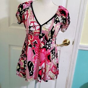 Haute Proyect Pink Hippie Floral Balloon Sleeves Retro 90s Babydoll Top XS